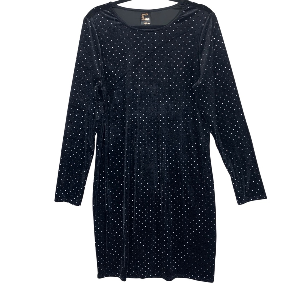 Reitmans sparle Blk Velvet velour sheath Dress rhinestones long sleeves size xxl